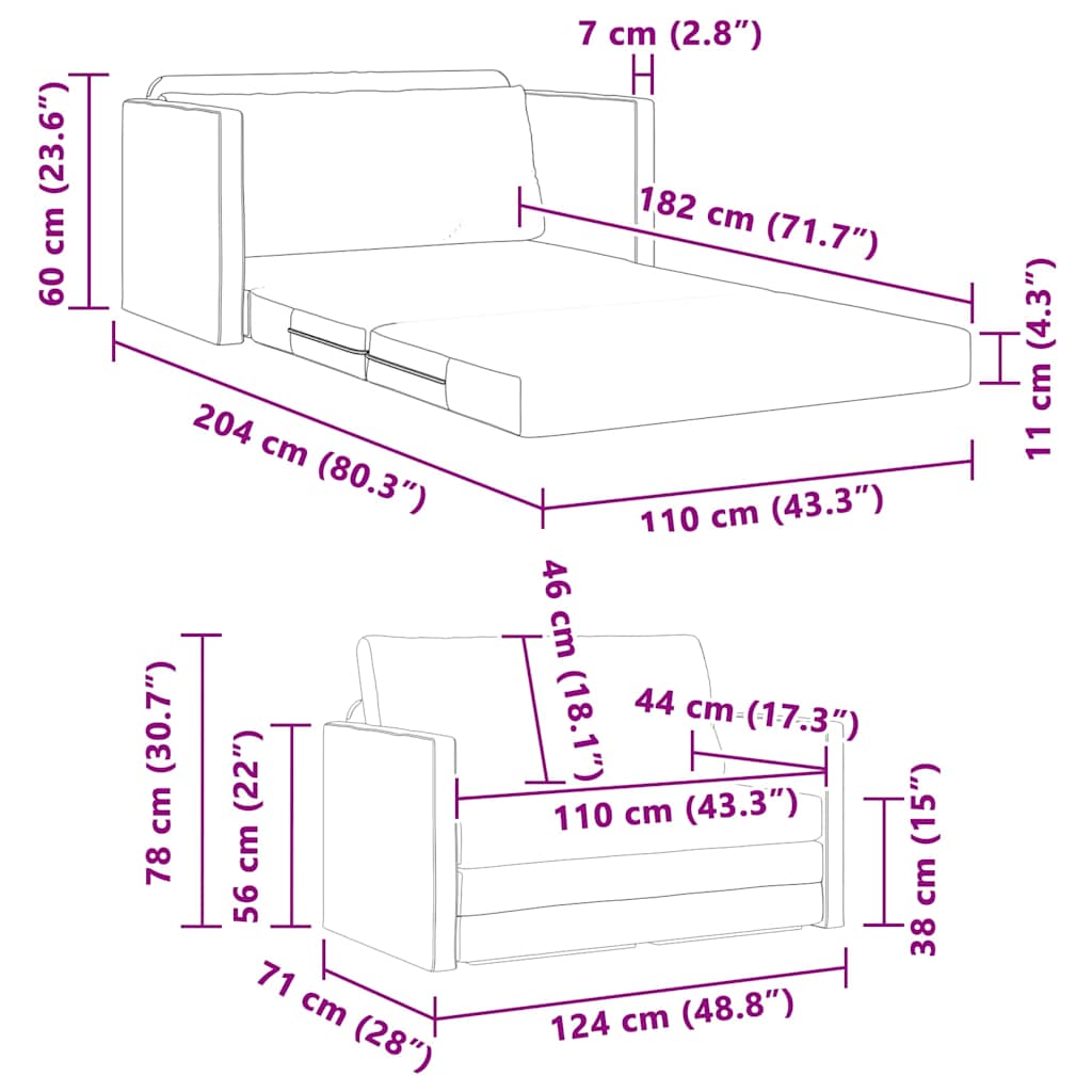 Schlafsofa Schwarz 124 x 71 x 78 cm Kunstleder