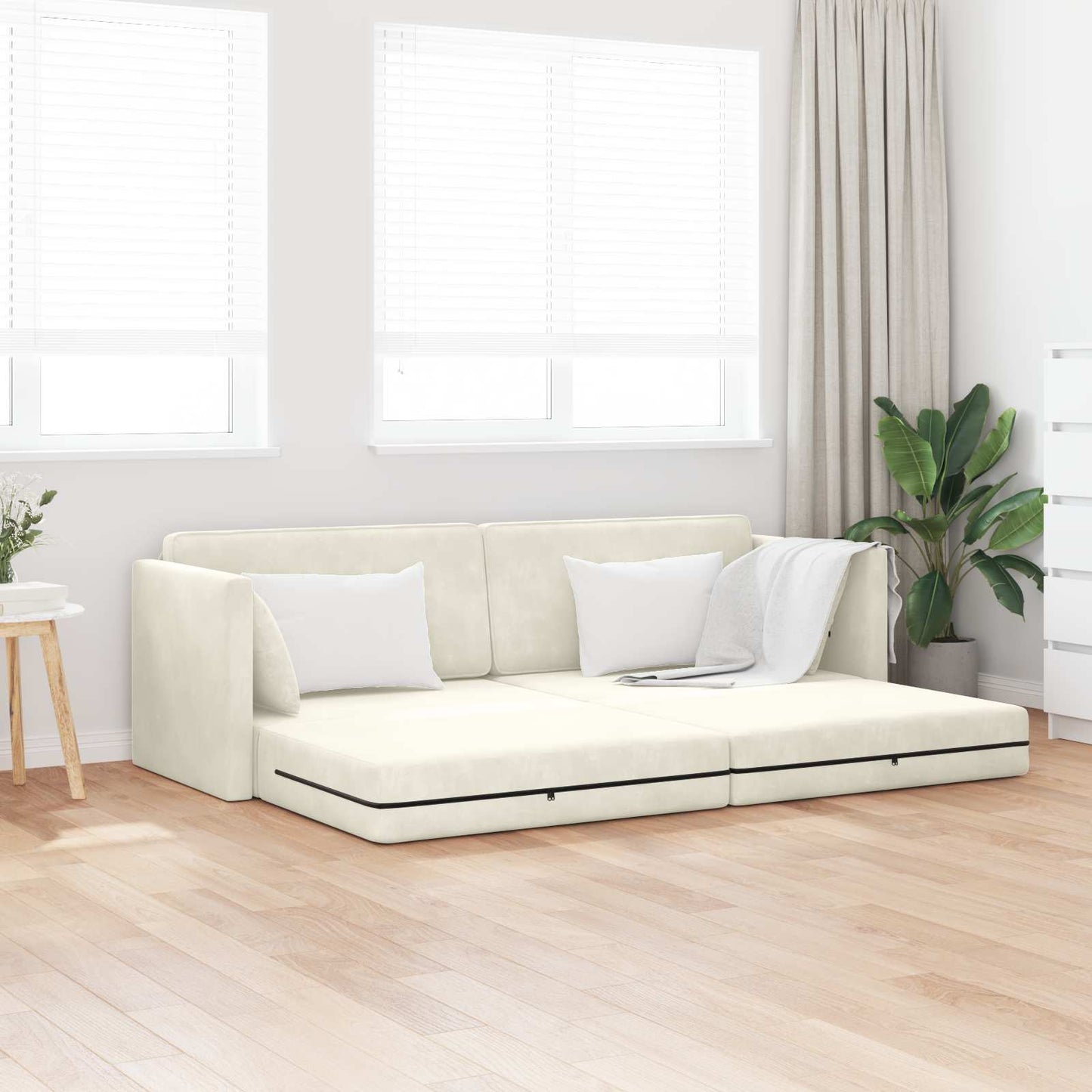 Boden-Sofa-Bett Creme 213 x 70 x 77 cm Samt