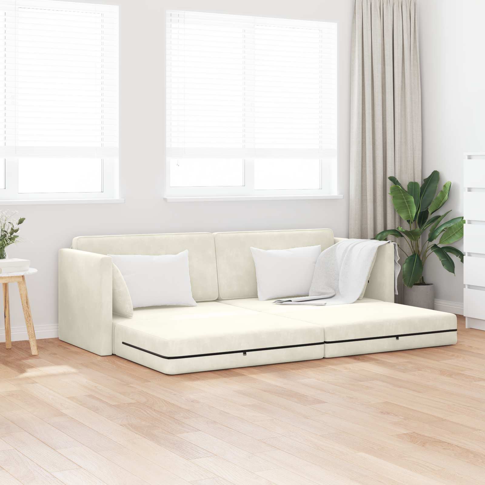 Boden-Sofa-Bett Creme 213 x 70 x 77 cm Samt