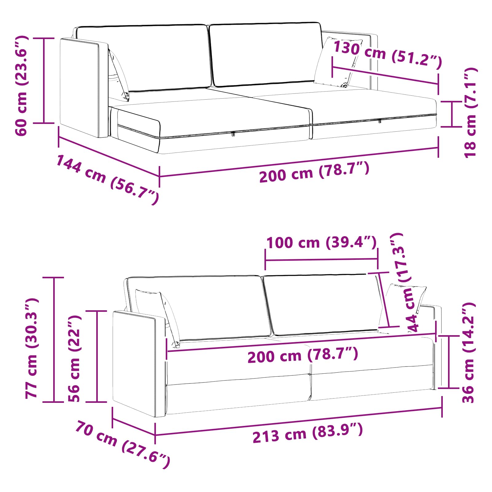 Boden-Sofa-Bett Creme 213 x 70 x 77 cm Samt