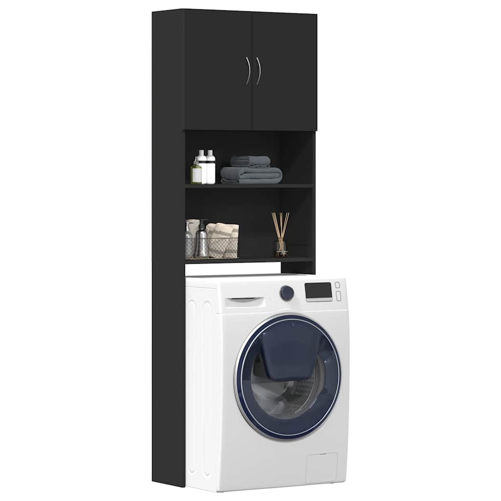 Meuble pour machine à laver noir 64x24x190 cm en matériau à base de bois