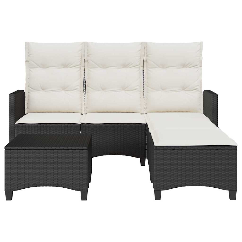 3tlg. Garten-Sofagarnitur mit Kissen L-Form Schwarz Poly Rattan