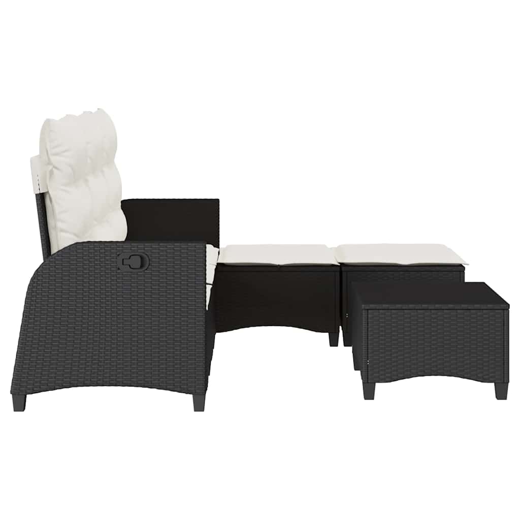 3tlg. Garten-Sofagarnitur mit Kissen L-Form Schwarz Poly Rattan