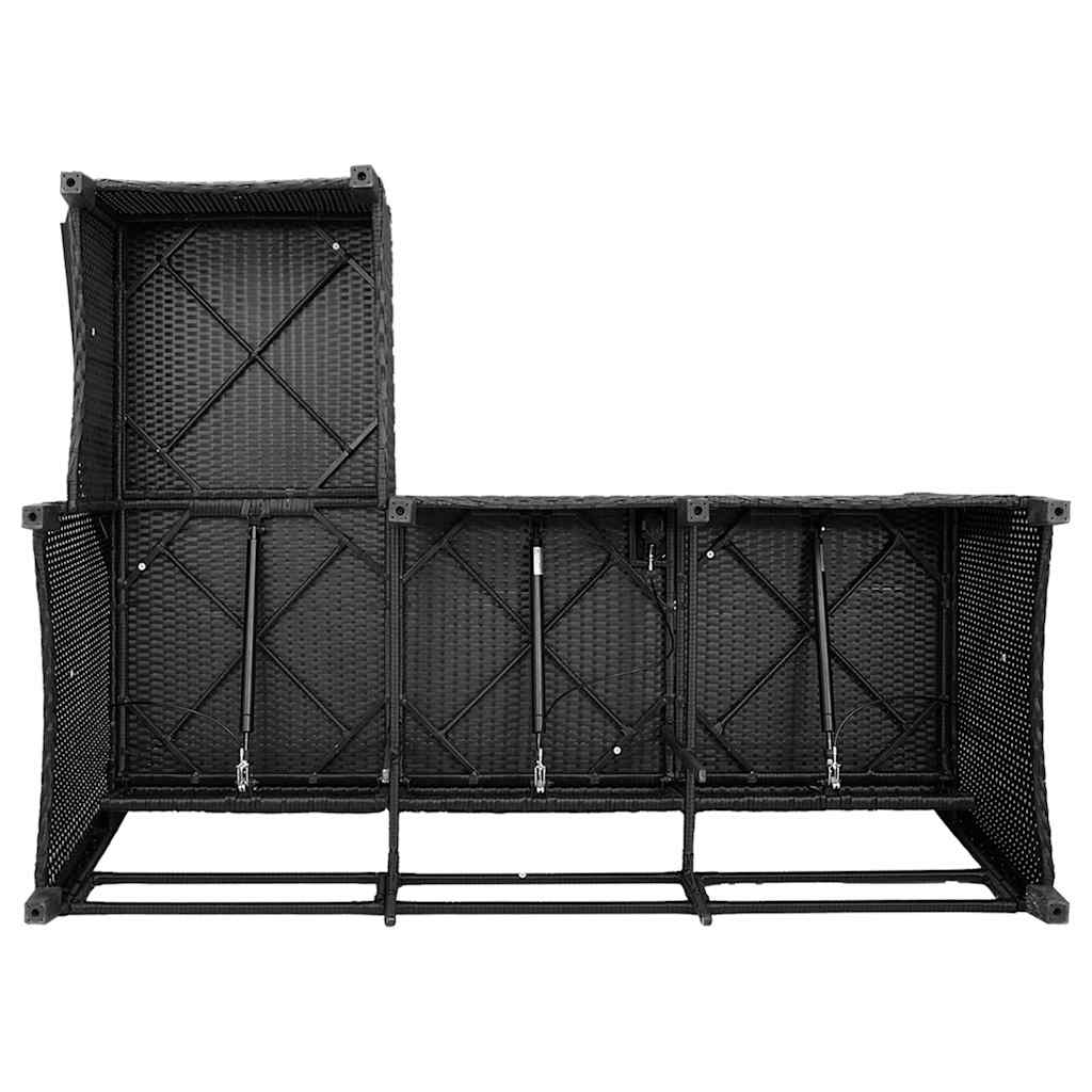 3tlg. Garten-Sofagarnitur mit Kissen L-Form Schwarz Poly Rattan