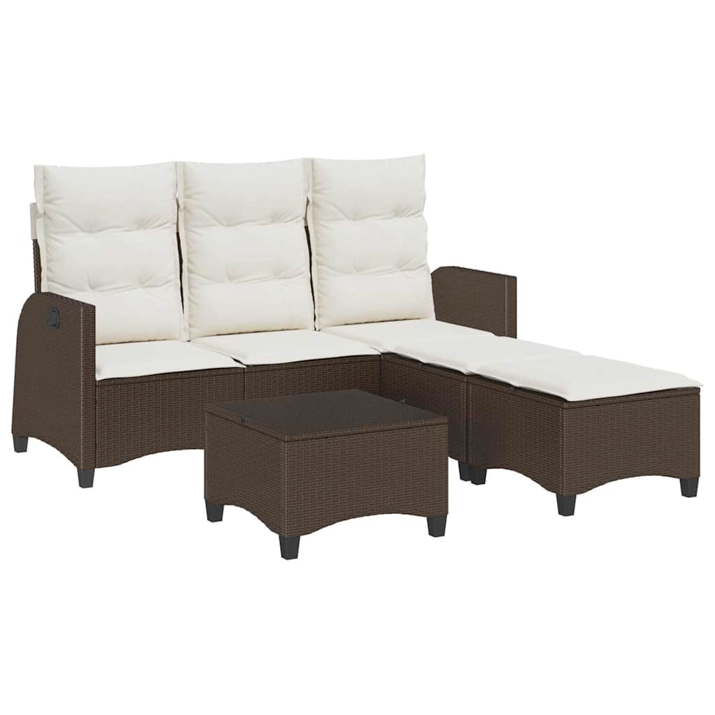 3-tlg. Garten-Sofagarnitur mit Kissen L-Form Braun Poly Rattan