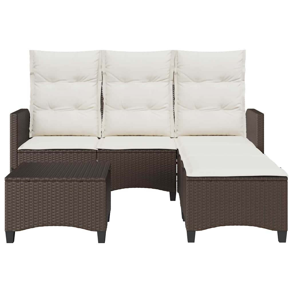 3-tlg. Garten-Sofagarnitur mit Kissen L-Form Braun Poly Rattan