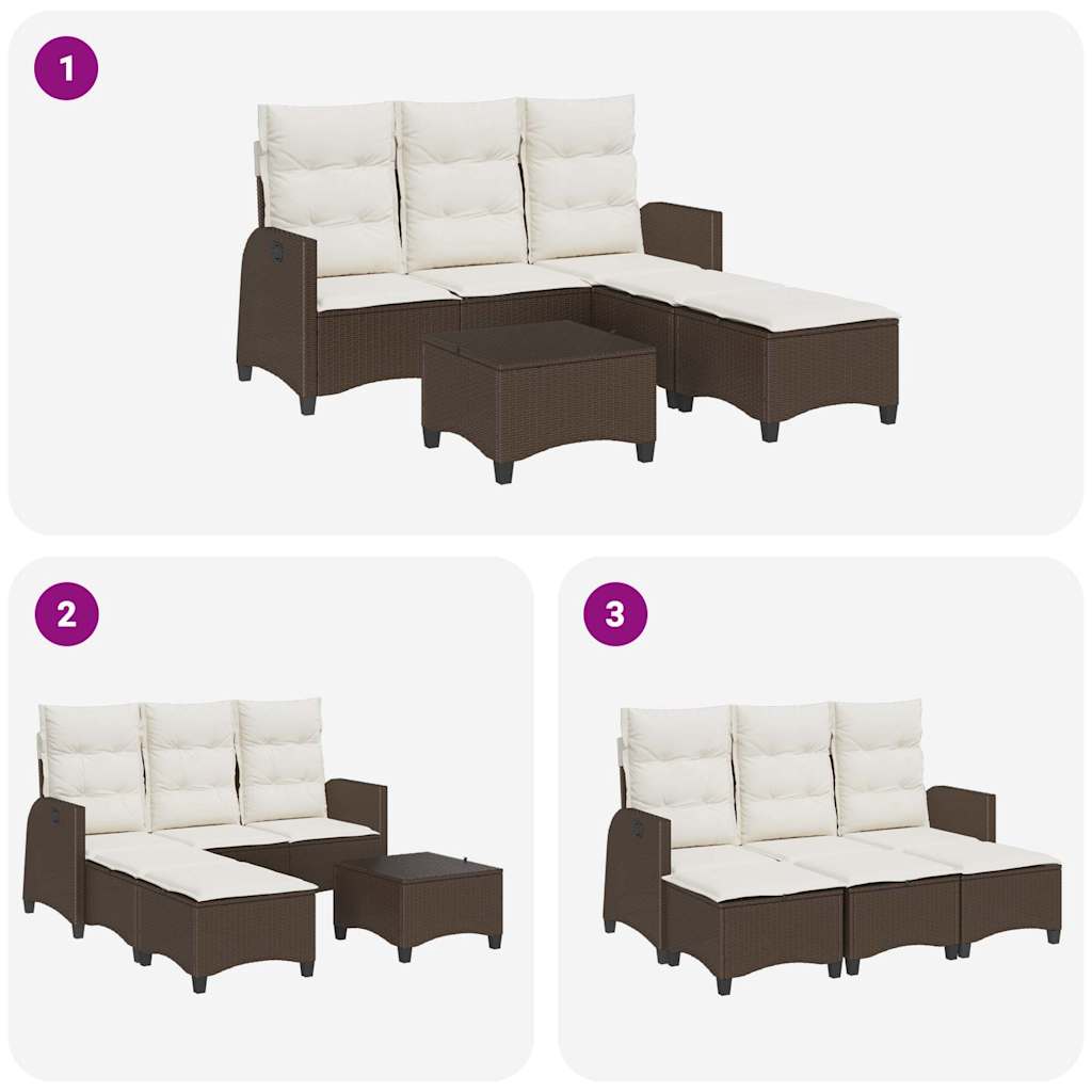 3-tlg. Garten-Sofagarnitur mit Kissen L-Form Braun Poly Rattan
