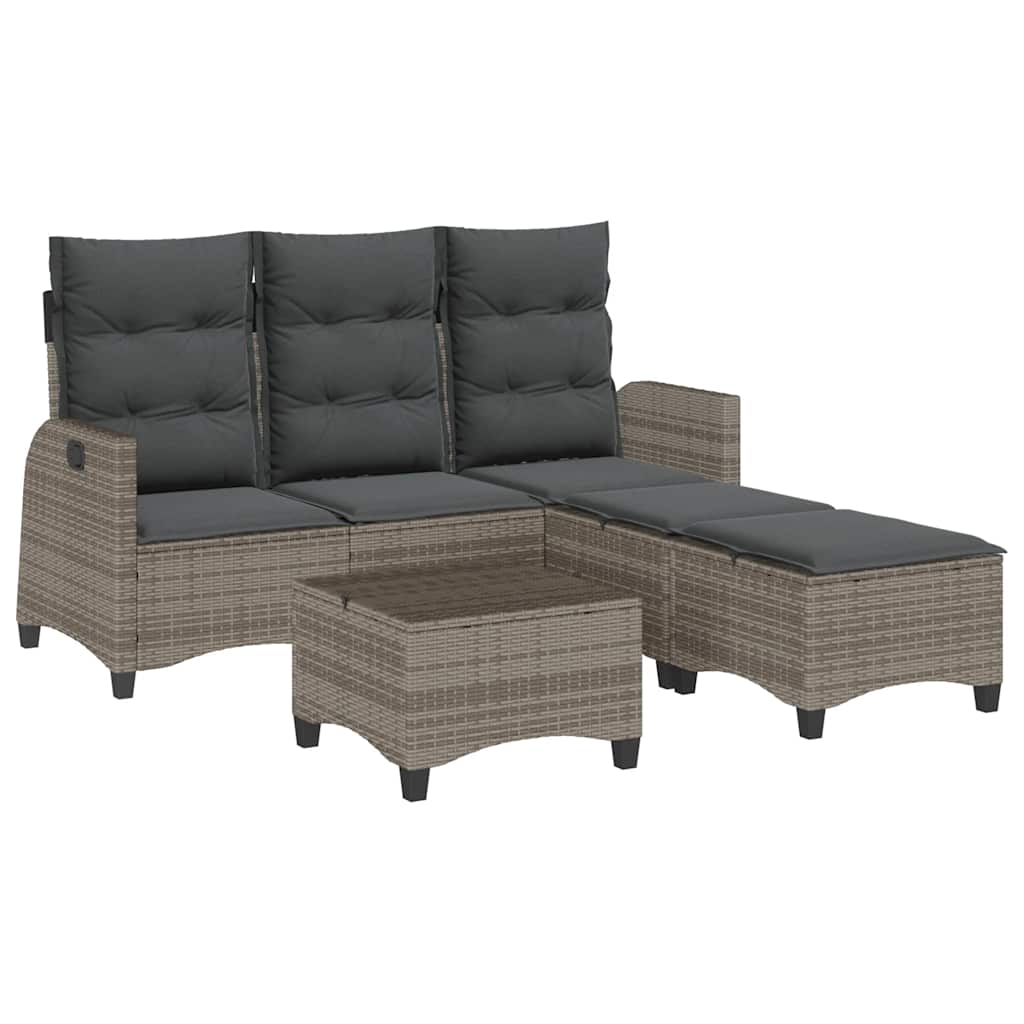 3-tlg. Garten-Sofagarnitur mit Kissen L-Form Grau Poly Rattan