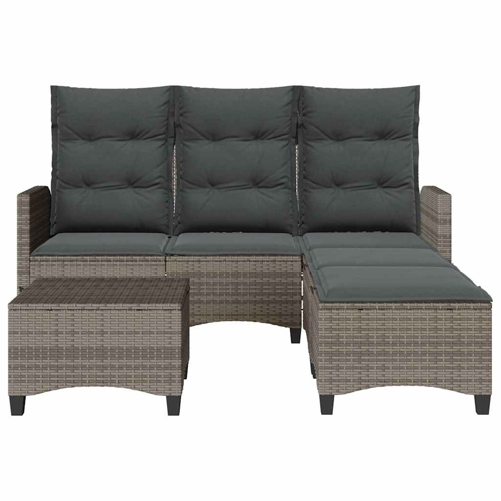 3-tlg. Garten-Sofagarnitur mit Kissen L-Form Grau Poly Rattan
