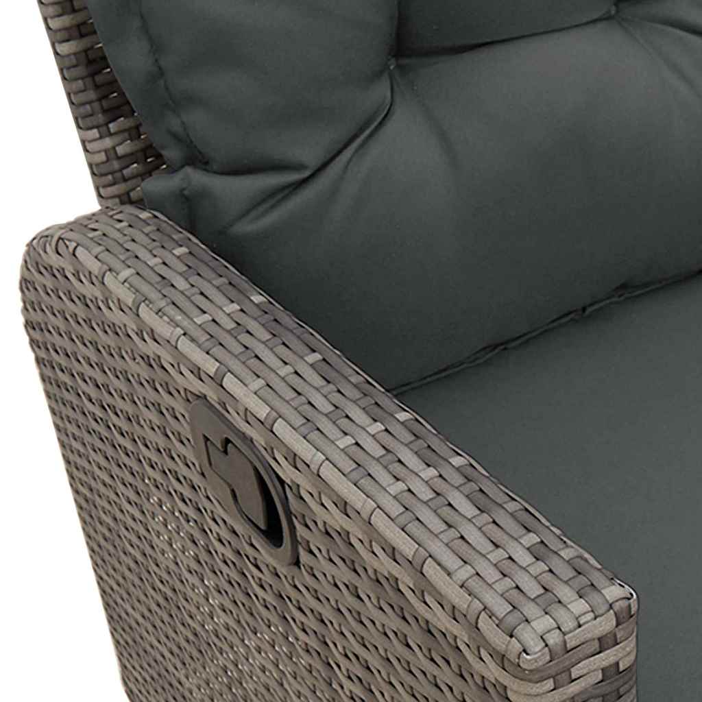 3-tlg. Garten-Sofagarnitur mit Kissen L-Form Grau Poly Rattan