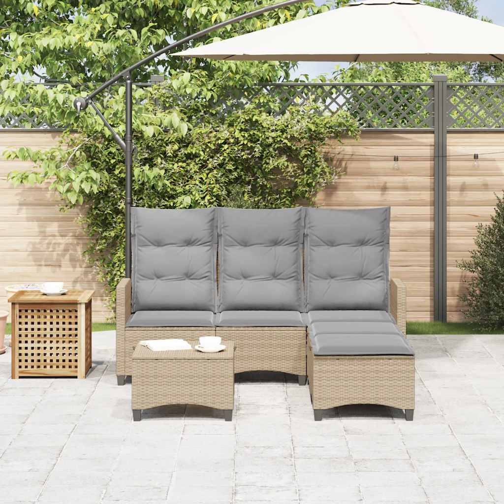 3-tlg. Garten-Sofagarnitur mit Kissen L-Form Beige Poly Rattan