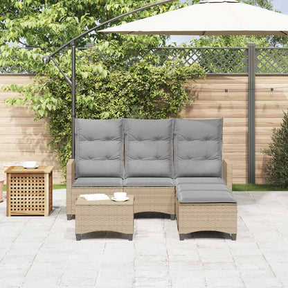 3-tlg. Garten-Sofagarnitur mit Kissen L-Form Beige Poly Rattan