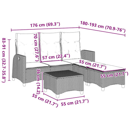 3-tlg. Garten-Sofagarnitur mit Kissen L-Form Beige Poly Rattan