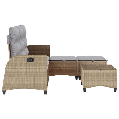 3-tlg. Garten-Sofagarnitur mit Kissen L-Form Beige Poly Rattan