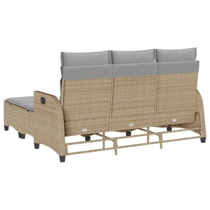 3-tlg. Garten-Sofagarnitur mit Kissen L-Form Beige Poly Rattan