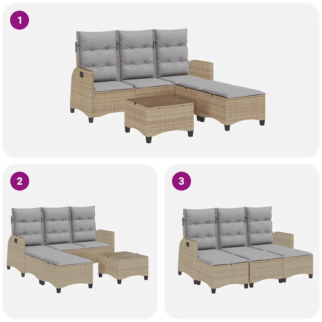 3-tlg. Garten-Sofagarnitur mit Kissen L-Form Beige Poly Rattan