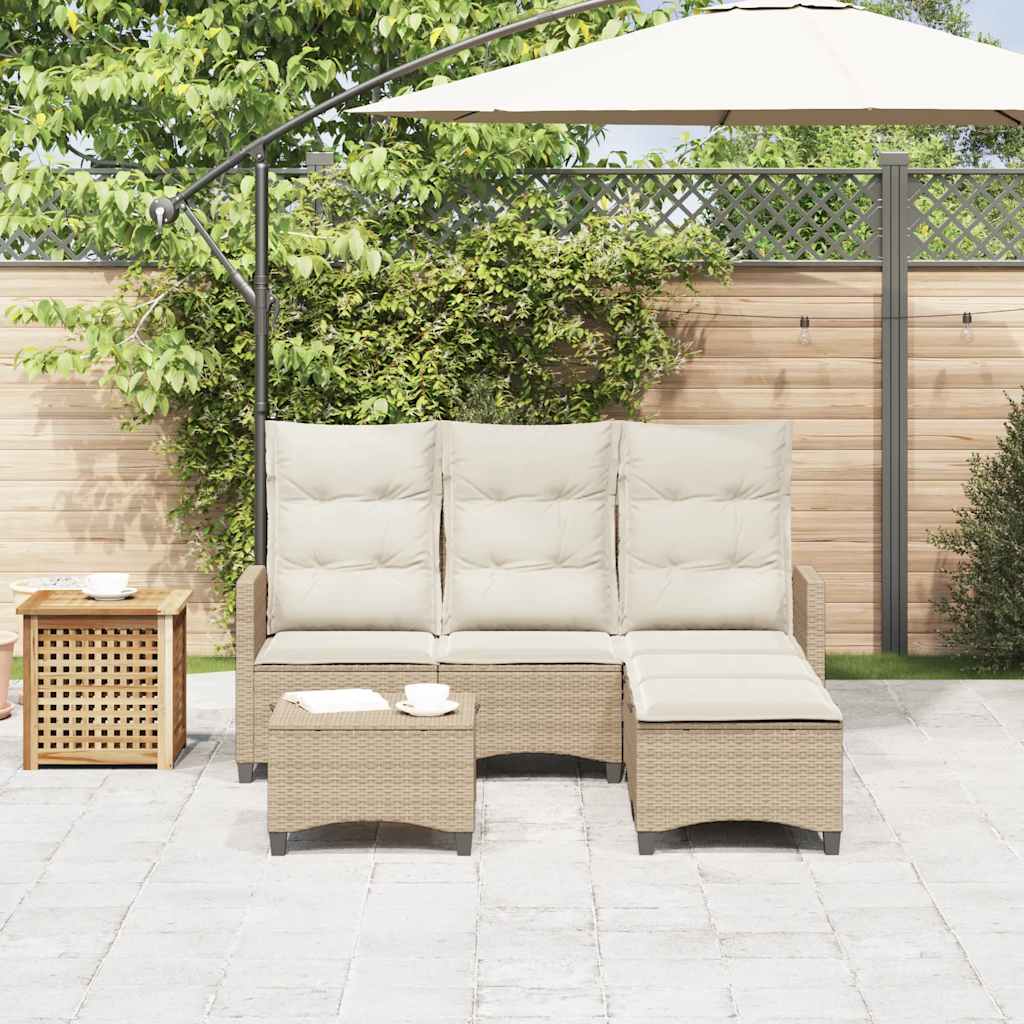 3-tlg. Garten-Sofagarnitur mit Kissen L-Form Beige Poly Rattan