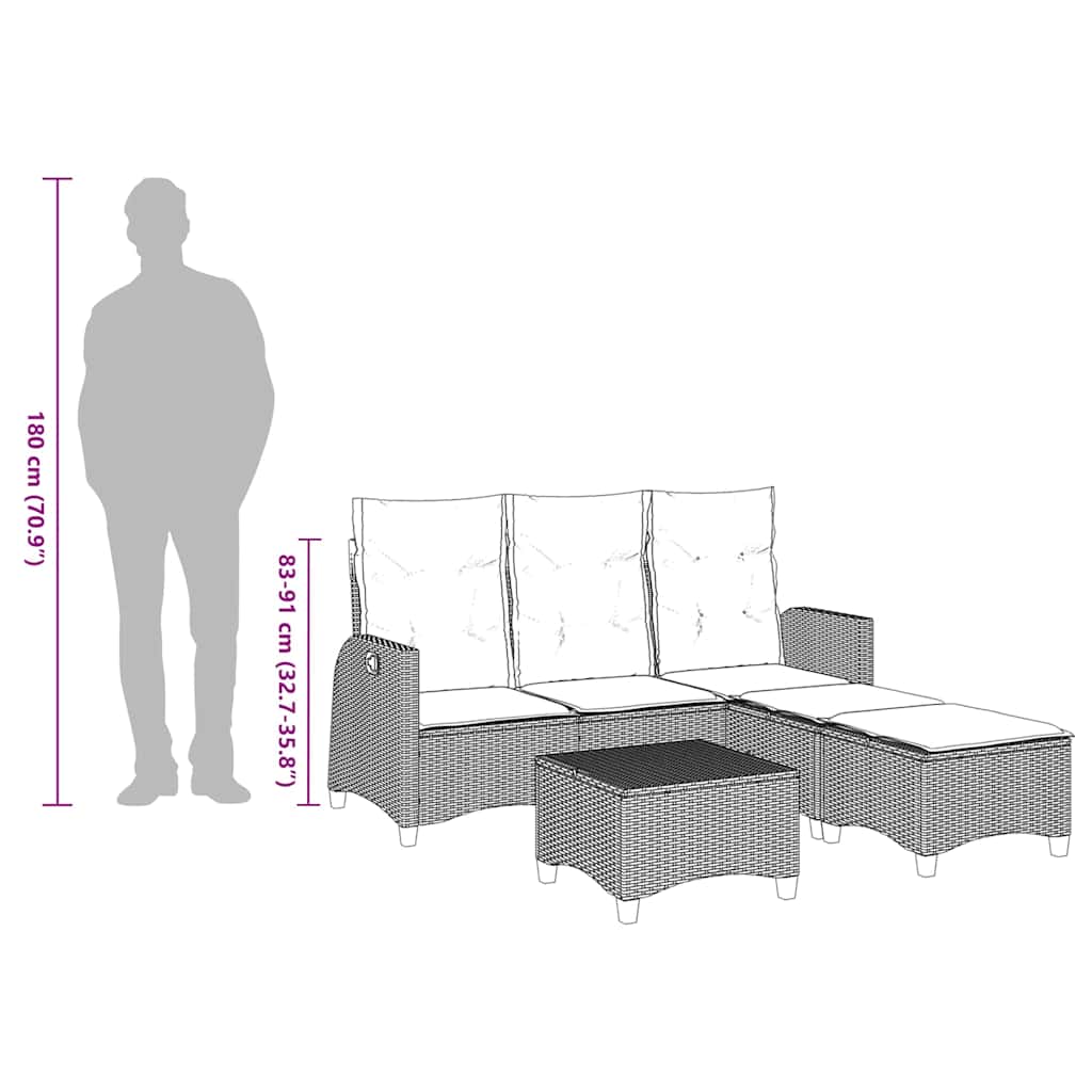 3-tlg. Garten-Sofagarnitur mit Kissen L-Form Beige Poly Rattan