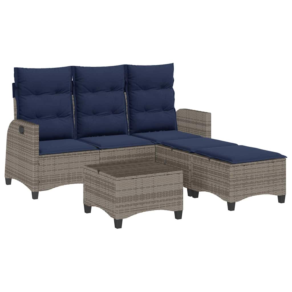 3-tlg. Garten-Sofagarnitur mit Kissen L-Form Grau Poly Rattan