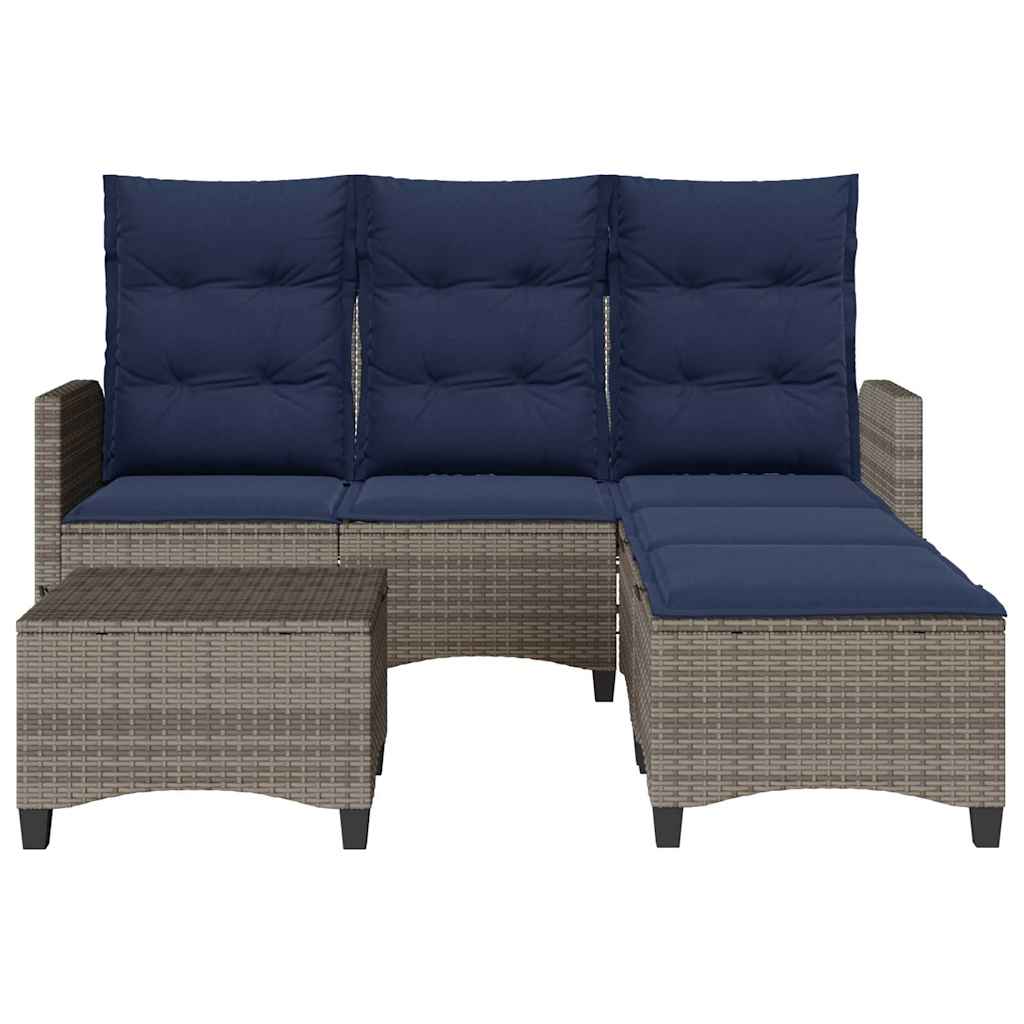 3-tlg. Garten-Sofagarnitur mit Kissen L-Form Grau Poly Rattan