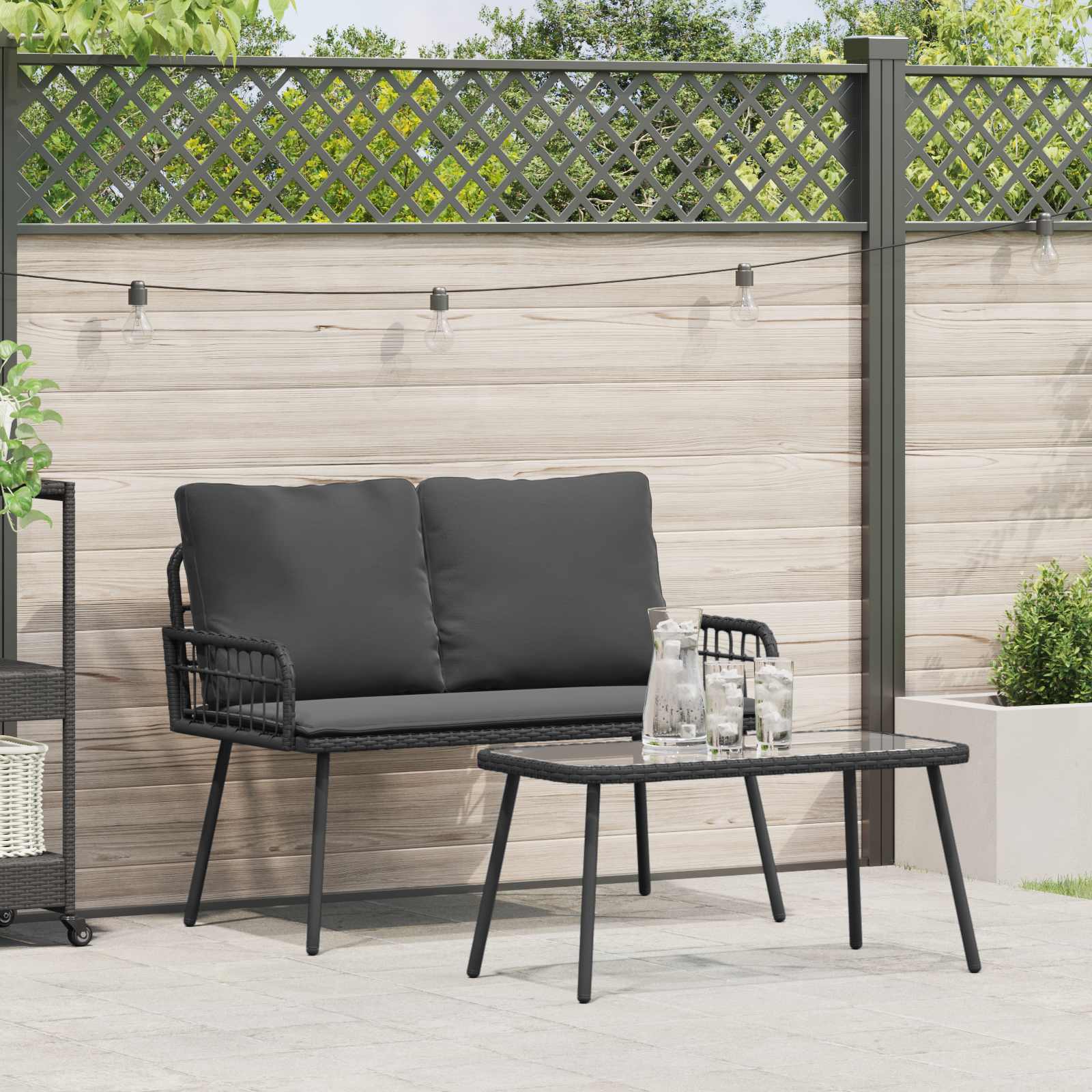 Garten Essgruppe 2 stk. Schwarz Poly-Rattan