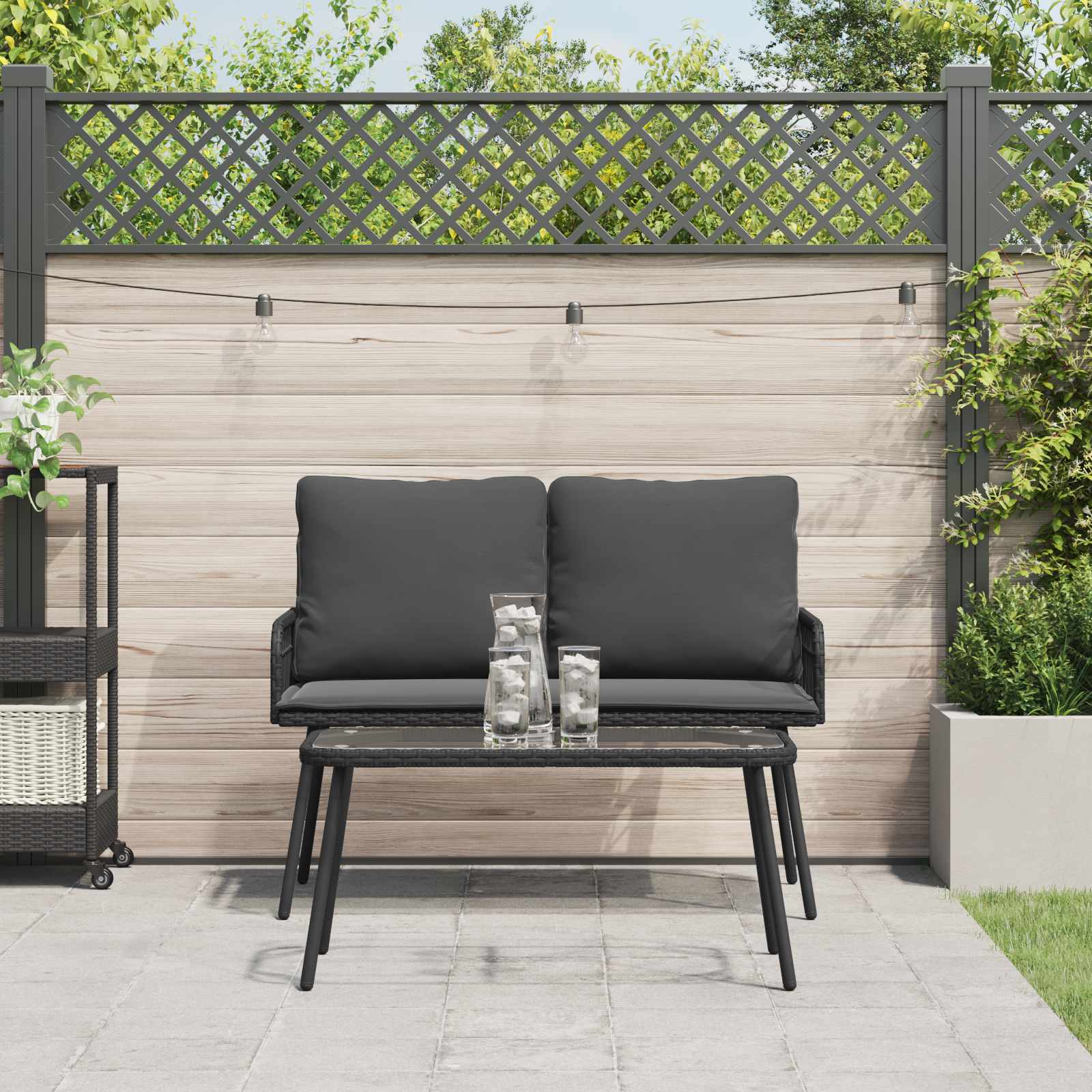 Garten Essgruppe 2 stk. Schwarz Poly-Rattan