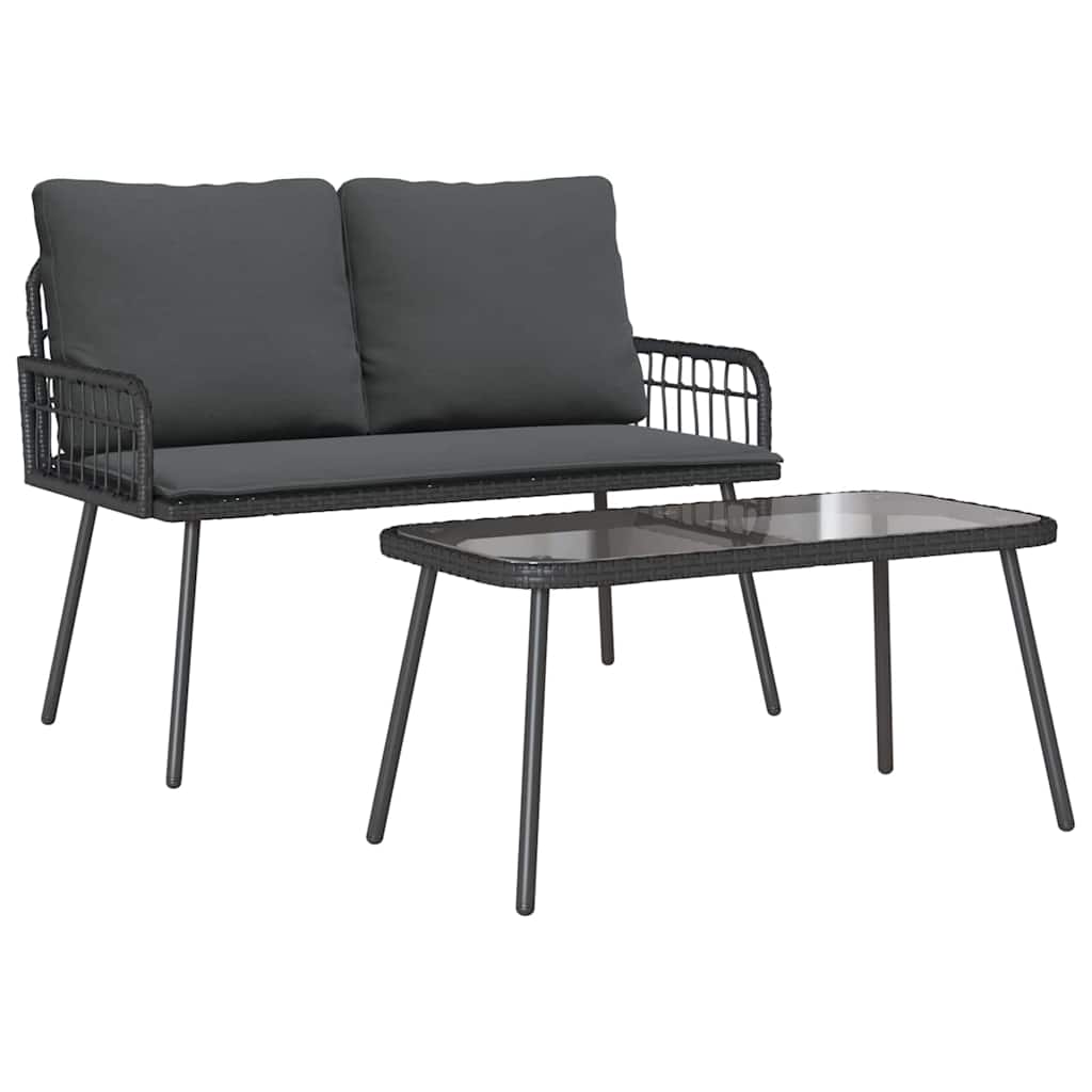 Garten Essgruppe 2 stk. Schwarz Poly-Rattan