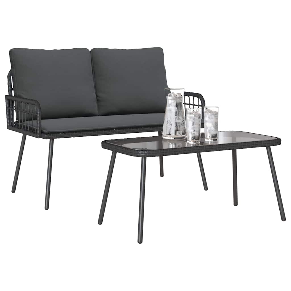 Garten Essgruppe 2 stk. Schwarz Poly-Rattan
