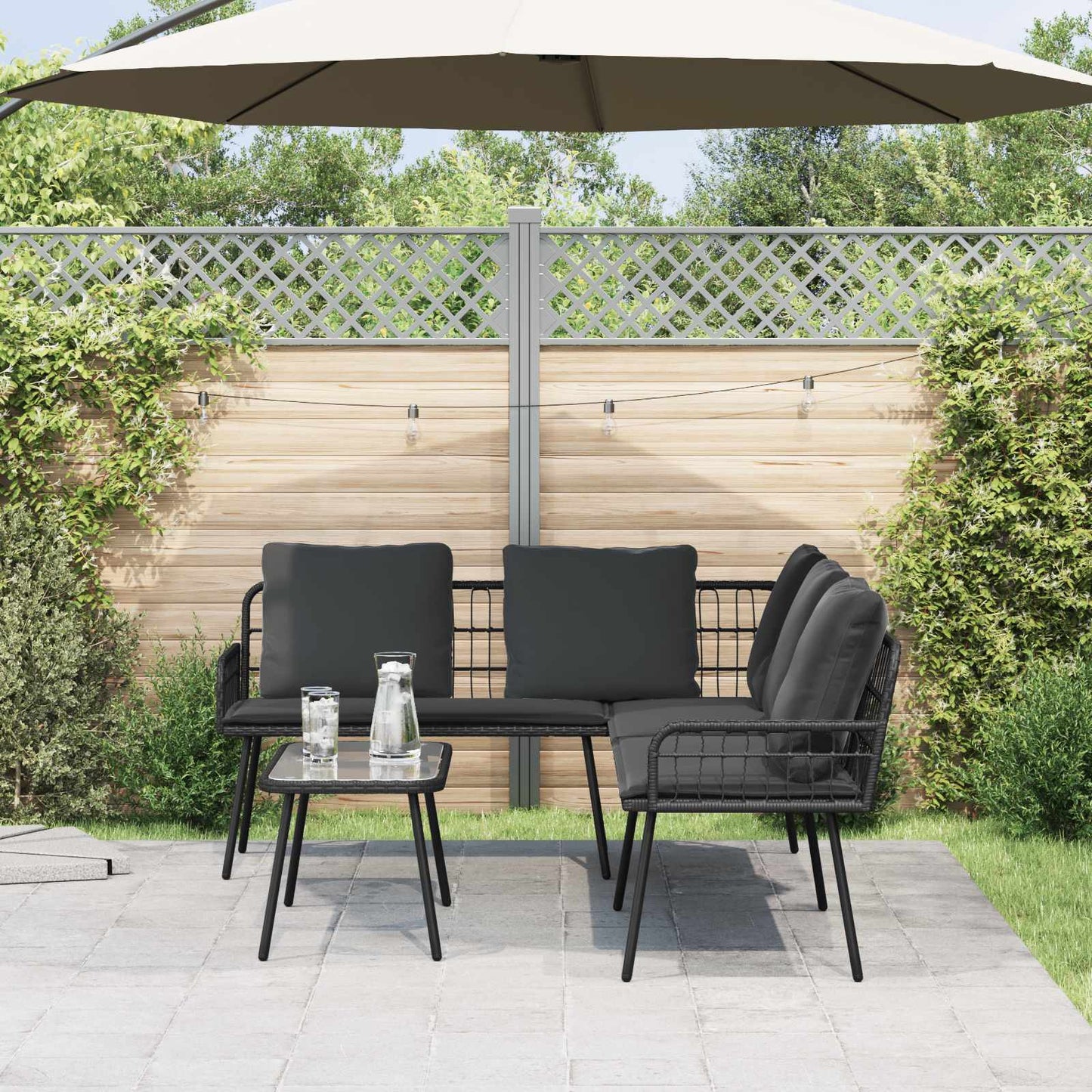Gartensofa-set 2 stk. Schwarz Poly-Rattan