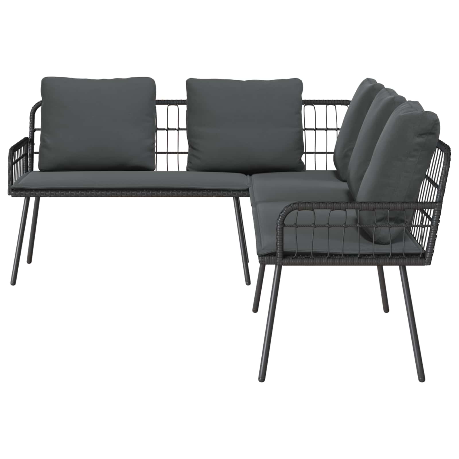 Gartensofa-set mit Kissen 2 pcs Schwarz Poly-Rattan
