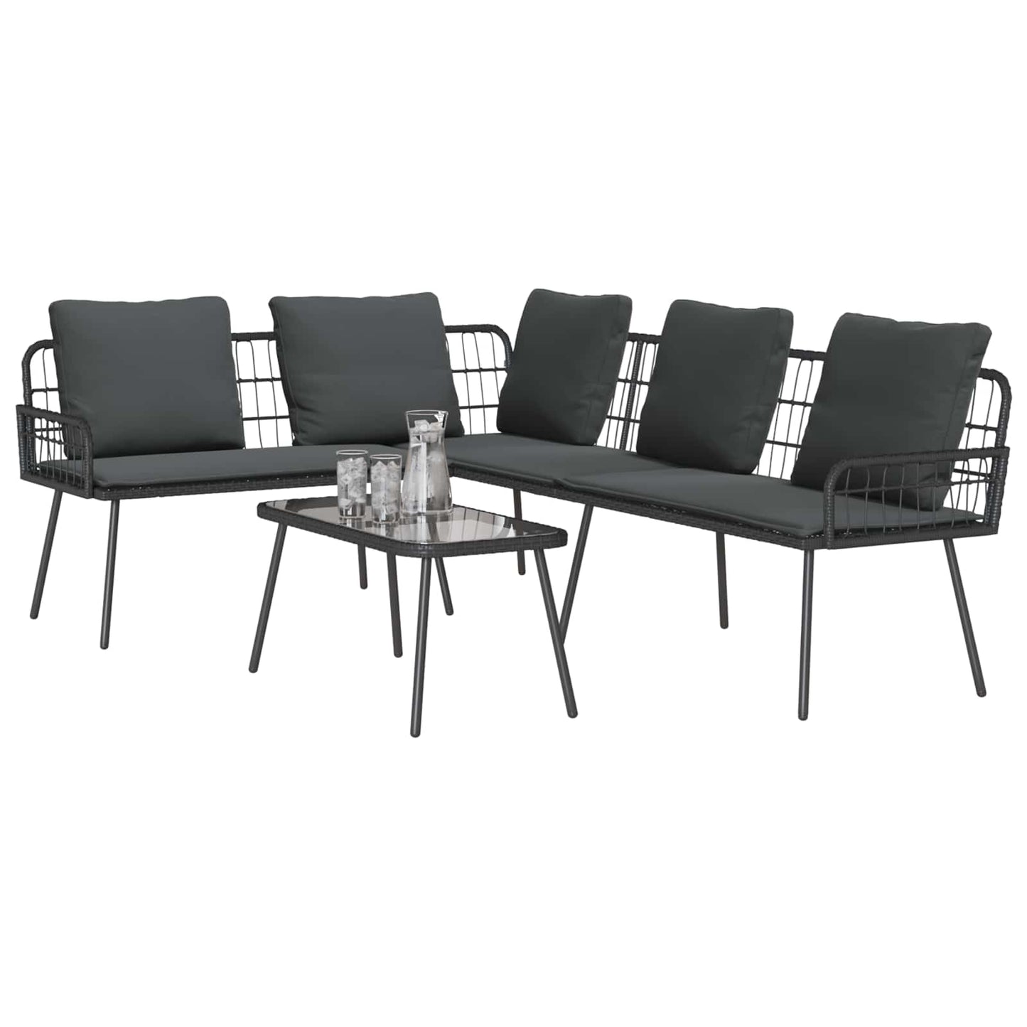 Gartensofa-set mit Kissen 2 pcs Schwarz Poly-Rattan