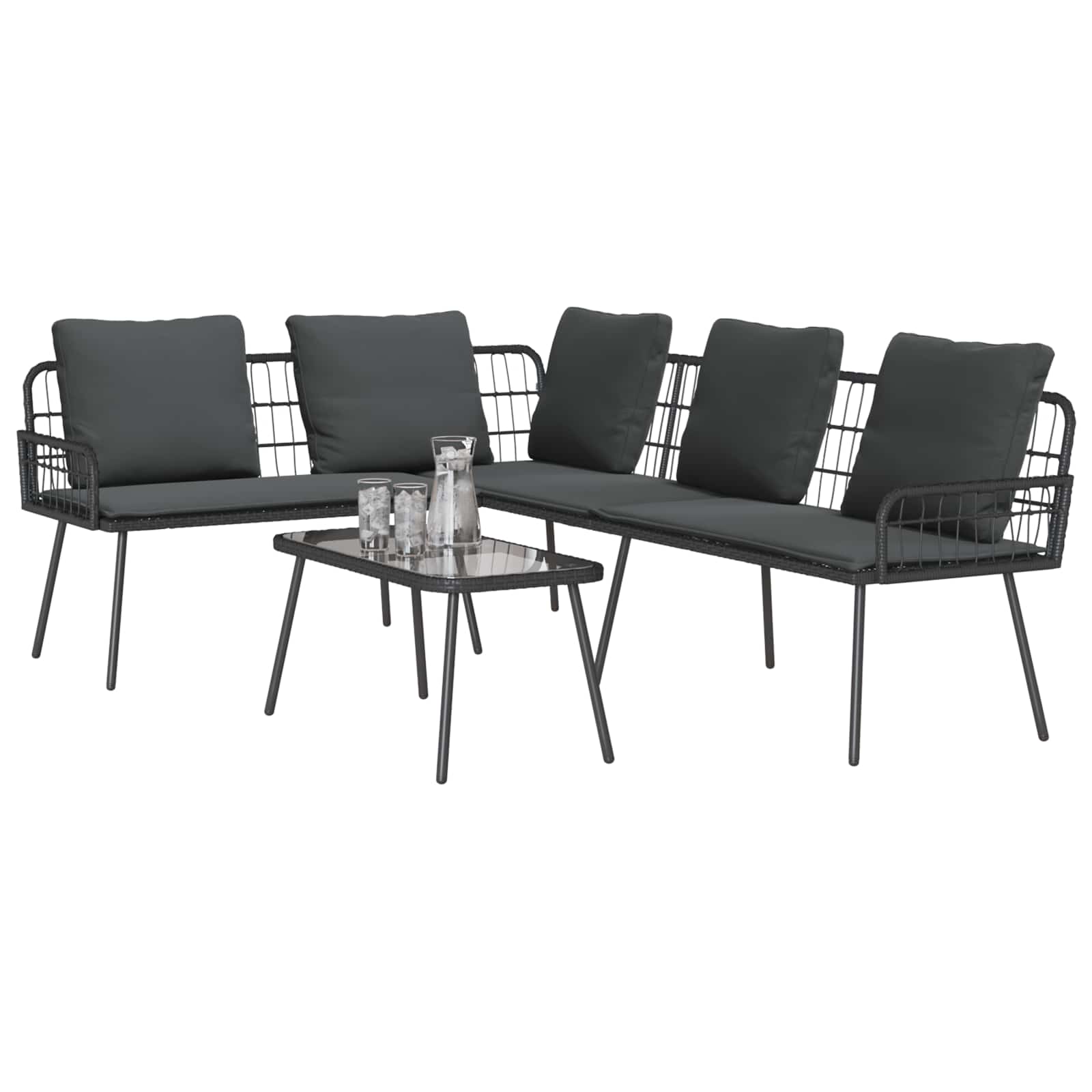 Gartensofa-set mit Kissen 2 pcs Schwarz Poly-Rattan