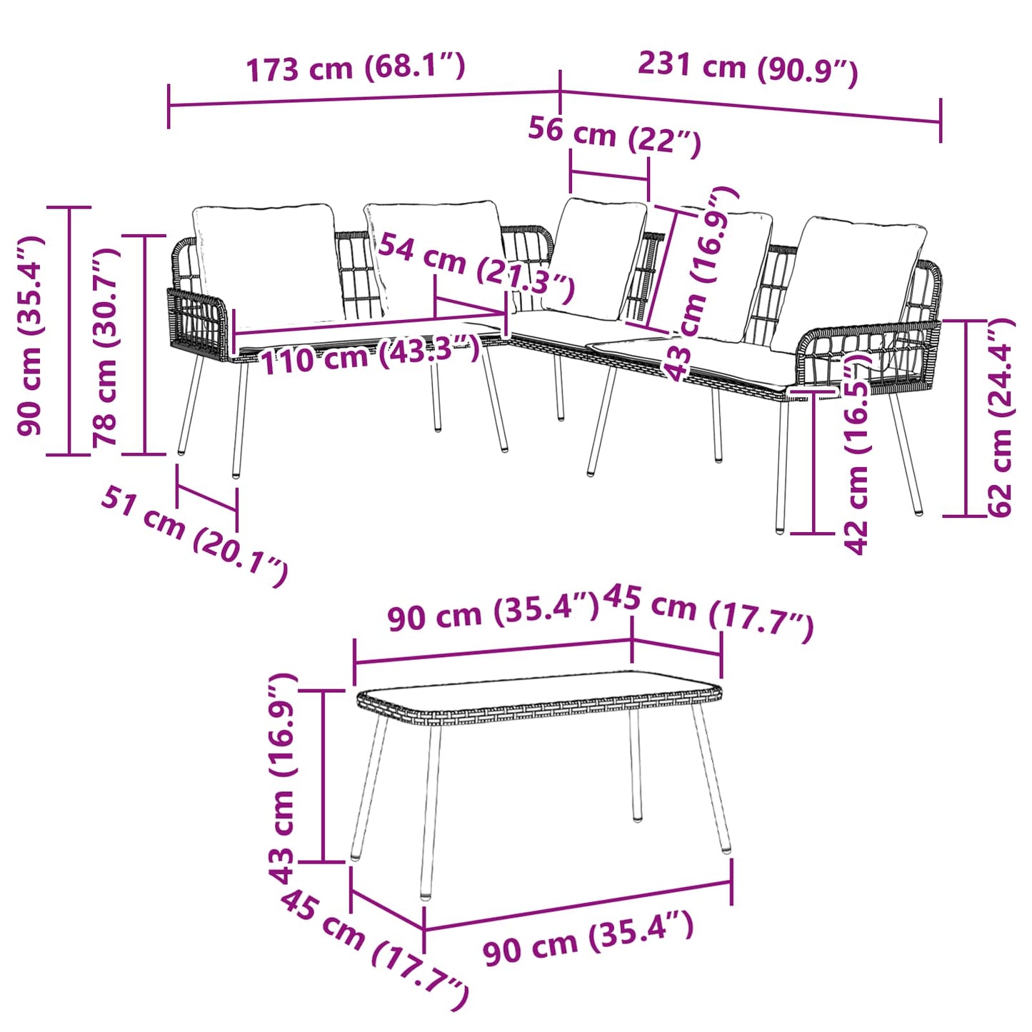 Gartensofa-set 2 stk. Schwarz Poly-Rattan