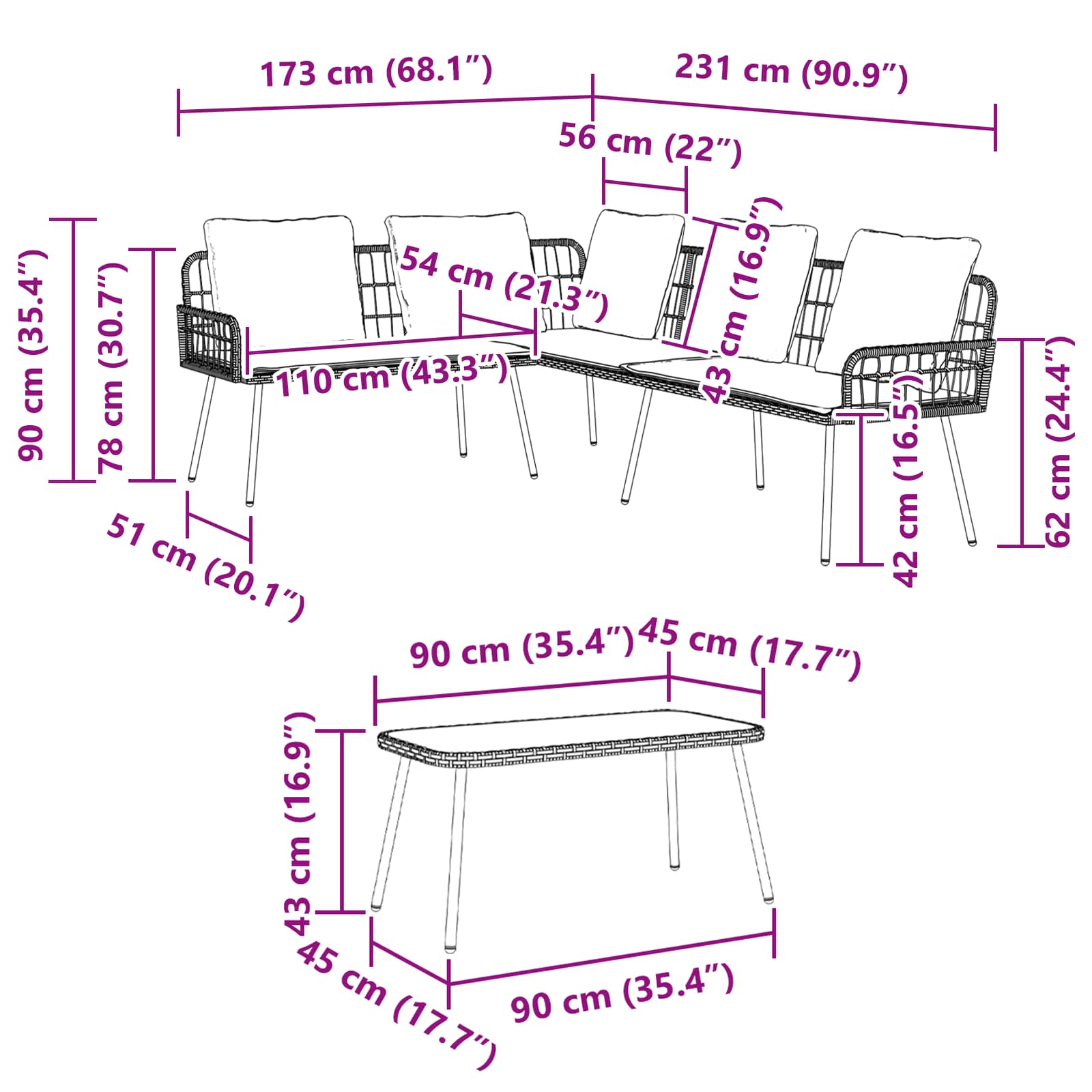 Gartensofa-set 2 stk. Schwarz Poly-Rattan