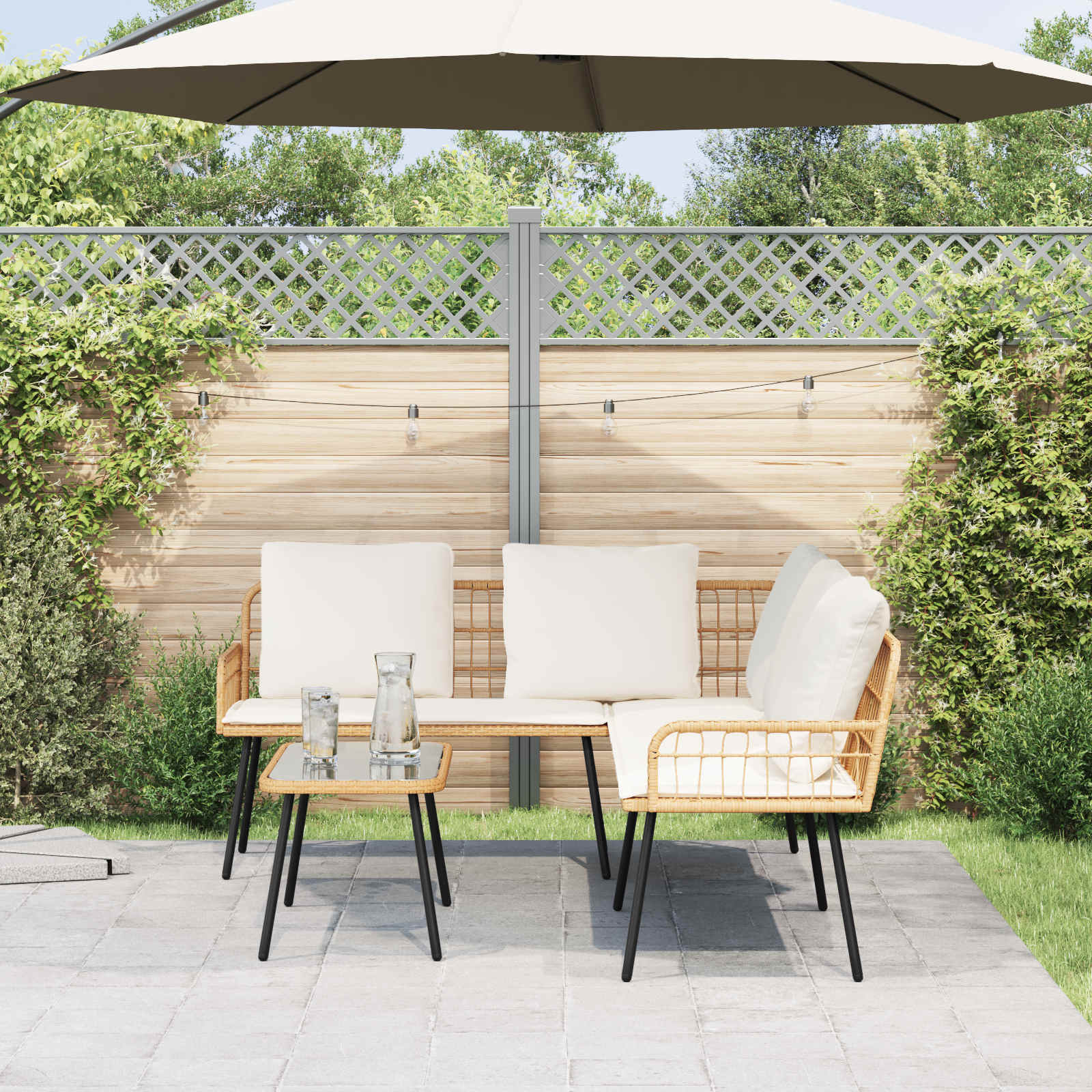 Gartensofa-set 2 stk. Natur Poly-Rattan