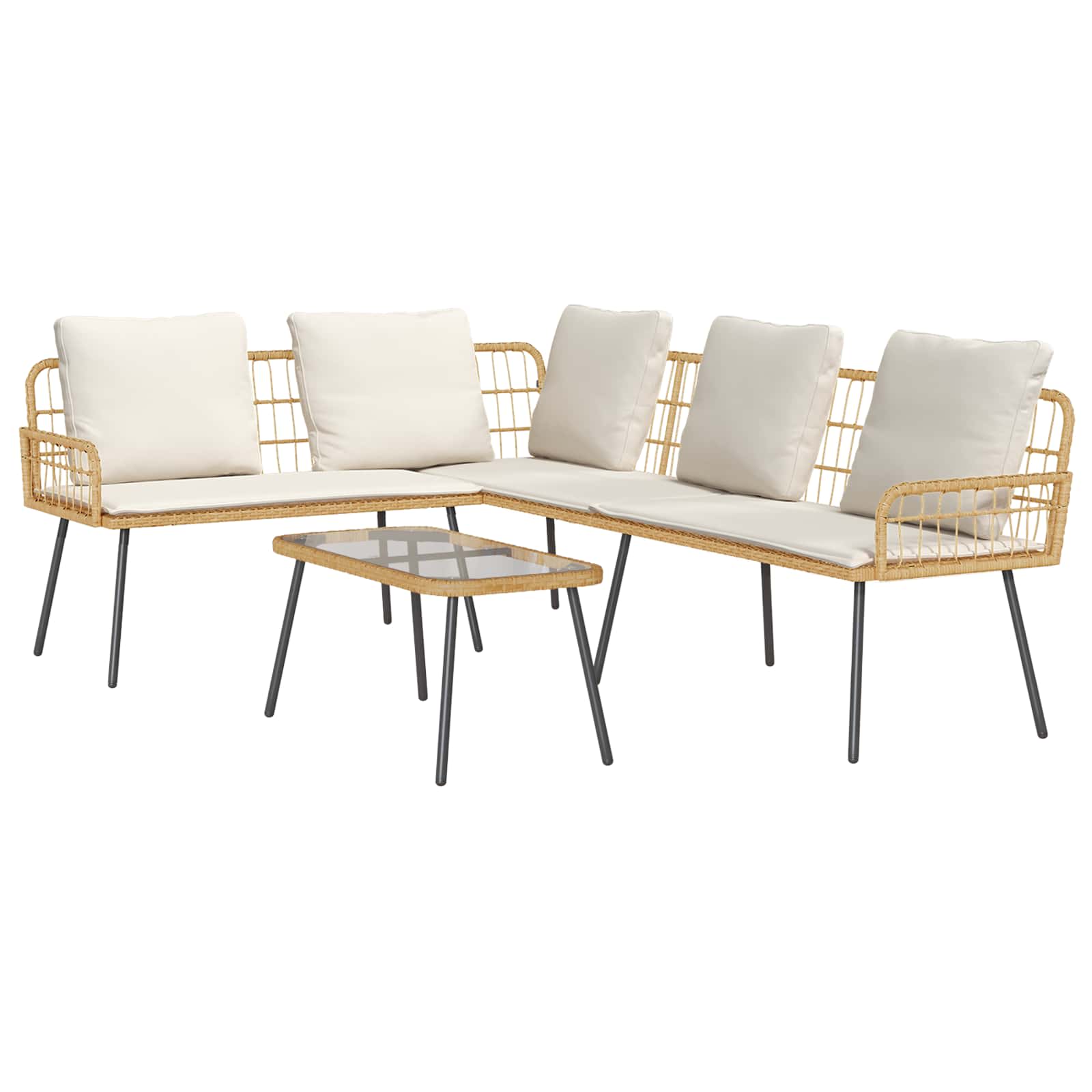 Gartensofa-set 2 stk. Natur Poly-Rattan