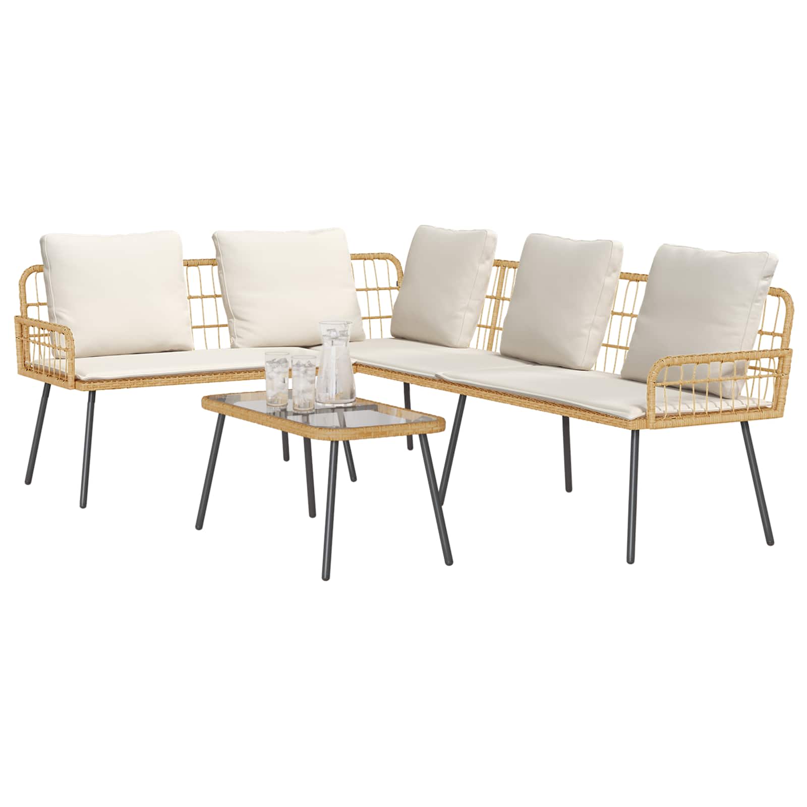 Gartensofa-set 2 stk. Natur Poly-Rattan