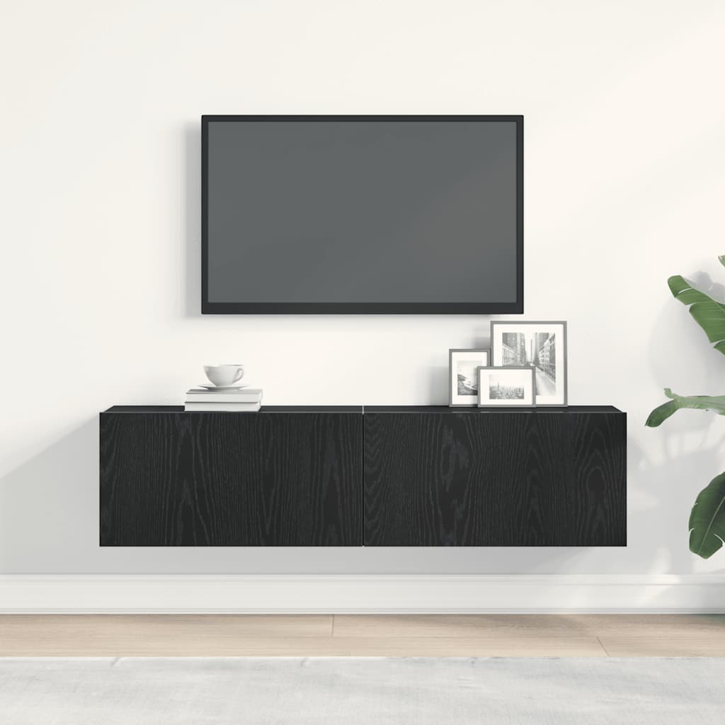 Meuble TV aspect chêne noir 120x30x30,5 cm matériau à base de bois