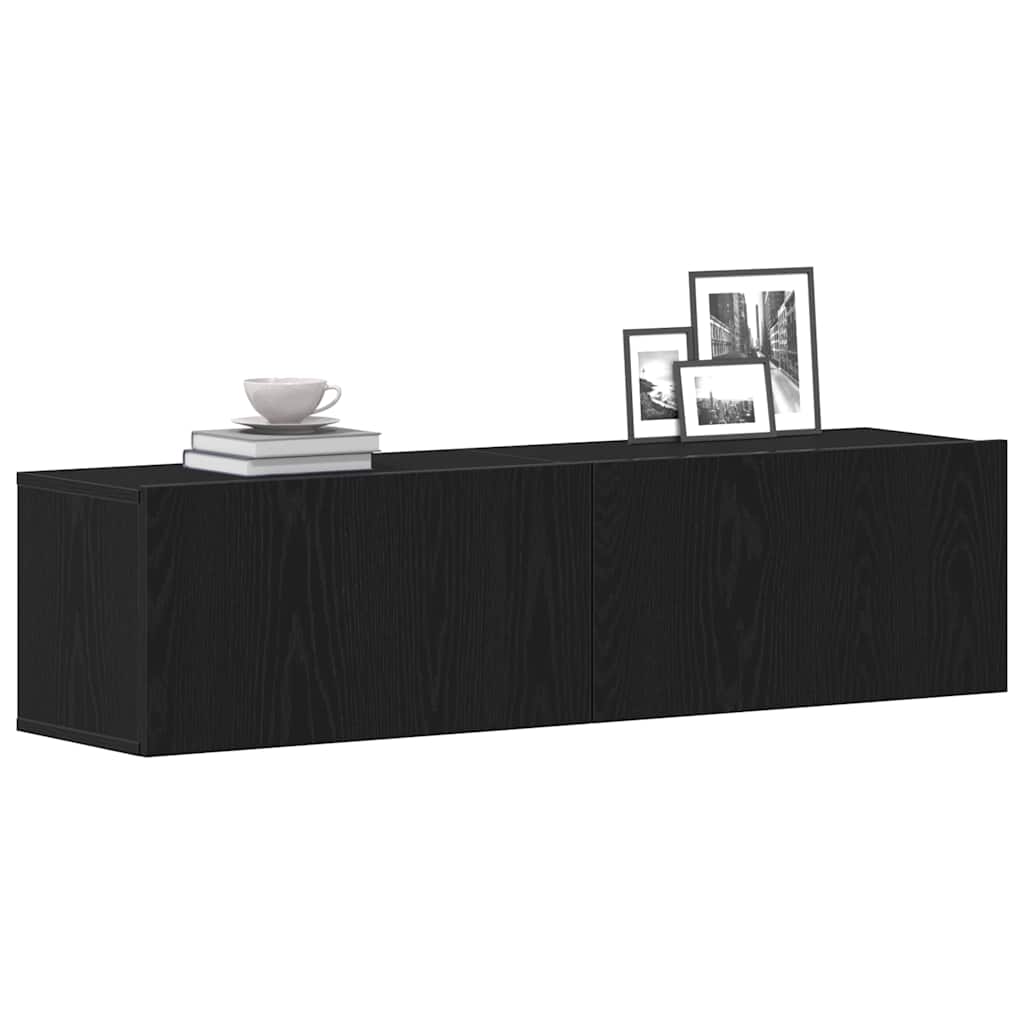 Meuble TV aspect chêne noir 120x30x30,5 cm matériau à base de bois