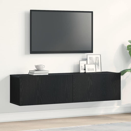 Meuble TV aspect chêne noir 120x30x30,5 cm matériau à base de bois