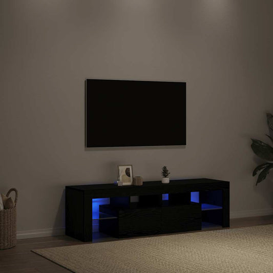 Meuble TV avec éclairage LED, aspect chêne noir, 140 x 36,5 x 40 cm