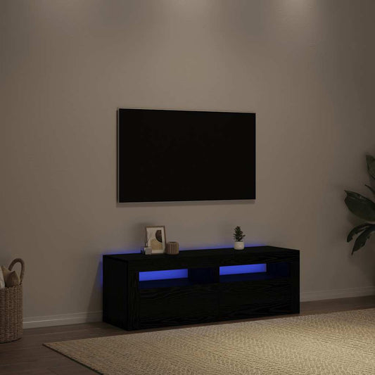Meuble TV avec éclairage LED, aspect chêne noir, 120x35x40 cm