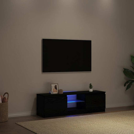 Meuble TV avec éclairage LED, aspect chêne noir, 120x30x36 cm