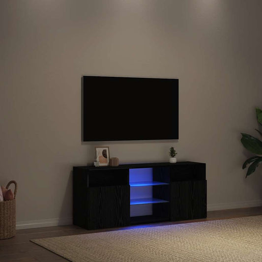 Meuble TV avec éclairage LED, aspect chêne noir, 120x30x50 cm