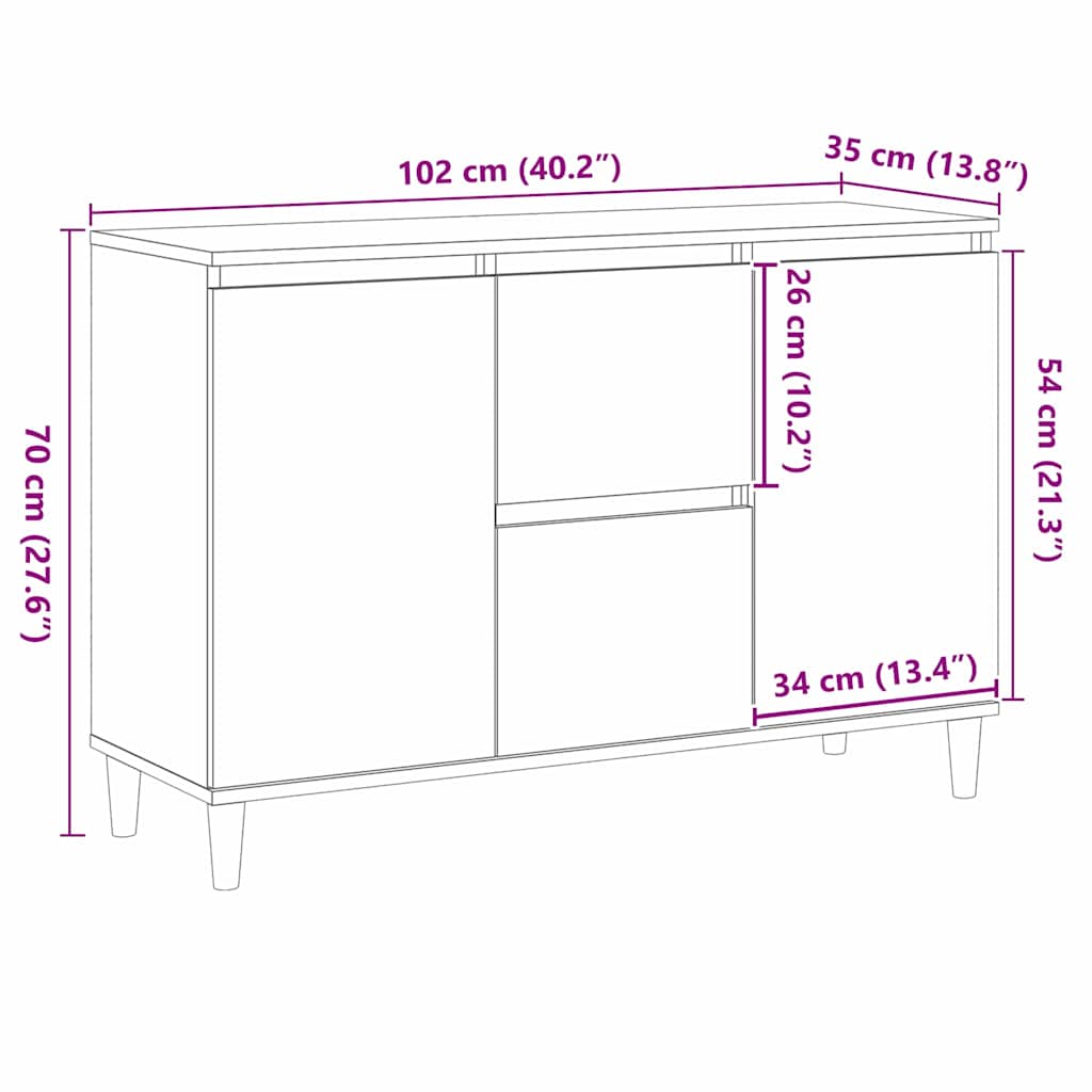 Sideboard Schwarz 102 x 35 x 60 cm Holzwerkstoff