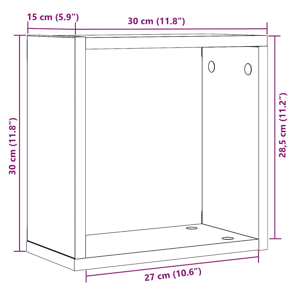 Würfel-Wandregale 2 Stk. Schwarz Eichen-Optik 30x15x30 cm