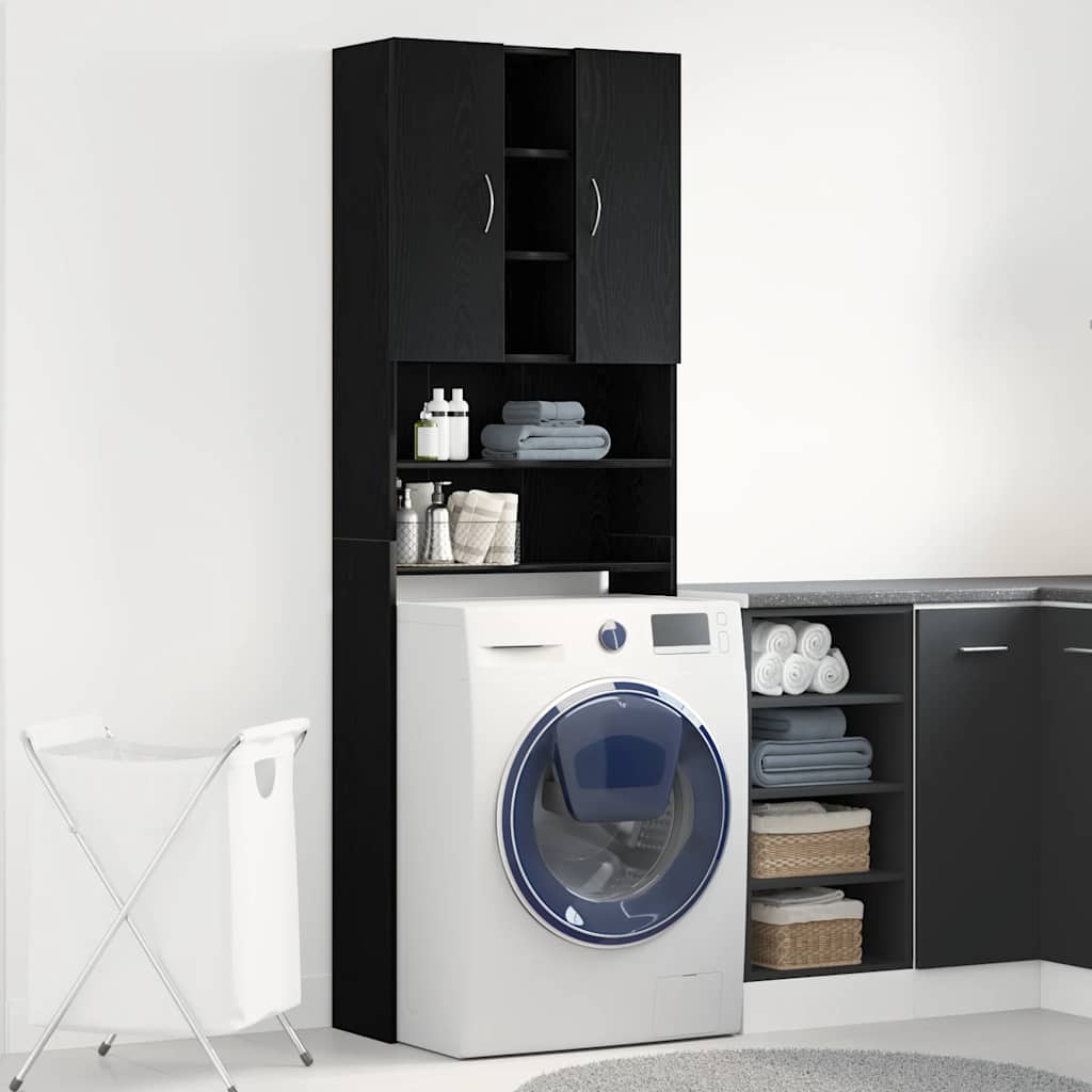 Meuble pour machine à laver aspect chêne noir 64x25,5x190 cm