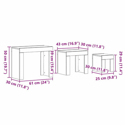 Satztische 3 stk. Schwarz Eichen-Optik 61 x 30 x 50 cm