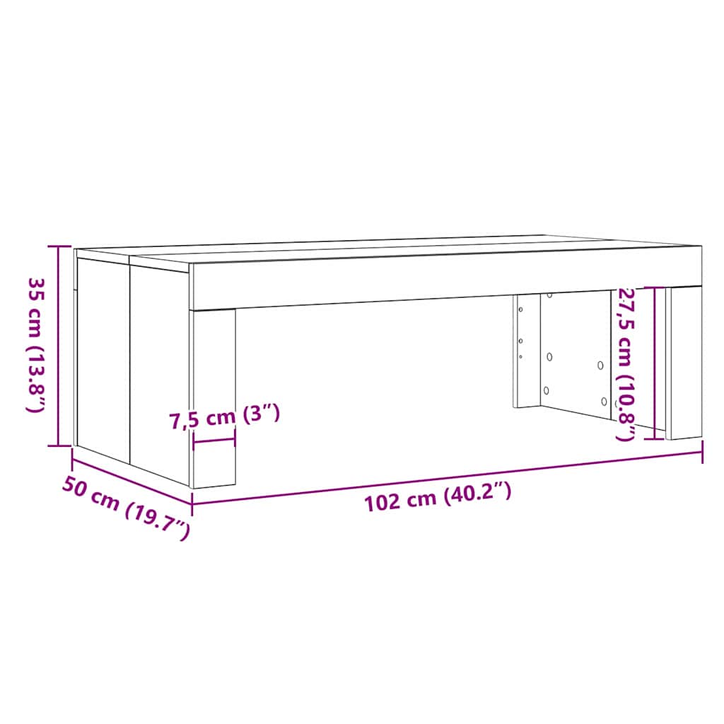 Couchtisch Schwarz Eichen-Optik 102 x 50 x 35 cm Holzwerkstoff