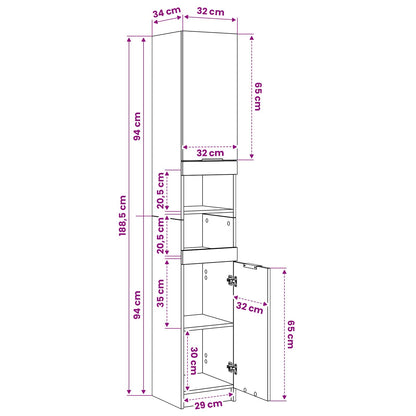 Badezimmerschrank Schwarz Eichen-Optik 32 x 34 x 188,5 cm